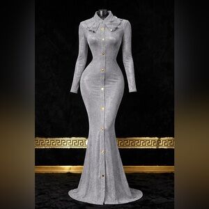 Xs Silver Luxe Glitter Maxi Dress